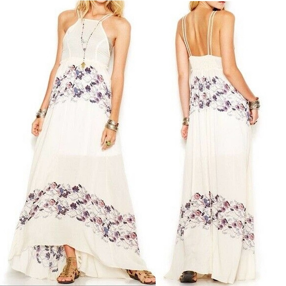 FREE PEOPLE Babydoll Maxi Dress in Cream Combo S Cream Floral Boho Cottagecore - Picture 3 of 13